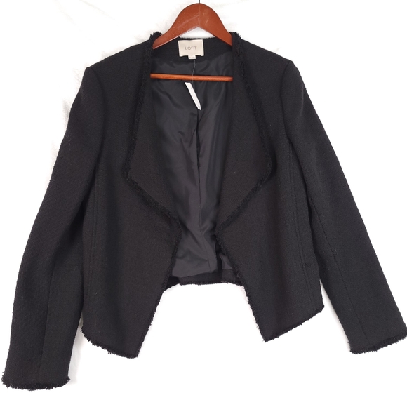 LOFT Raw Edge Tweed Black Blazer 10 NWT - Main Image